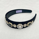 Load image into Gallery viewer, QueenMee Black Pearl Headband Velvet Hair Band
