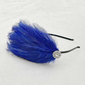 QueenMee Blue Fascinator Headband Cobalt Blue with Feathers