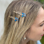 Load image into Gallery viewer, QueenMee Blue Hair Slides Blue Hair Clips Crystal Hair Grips Floral Set of 2
