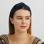 Load image into Gallery viewer, QueenMee Blue Turban Headband Navy Knot Headband
