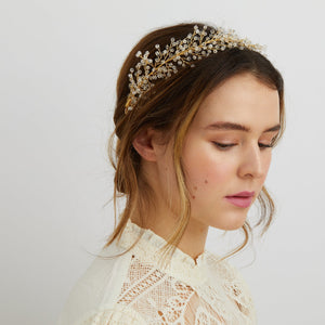 QueenMee Bridal Headpiece Boho Headband in Silver or Gold