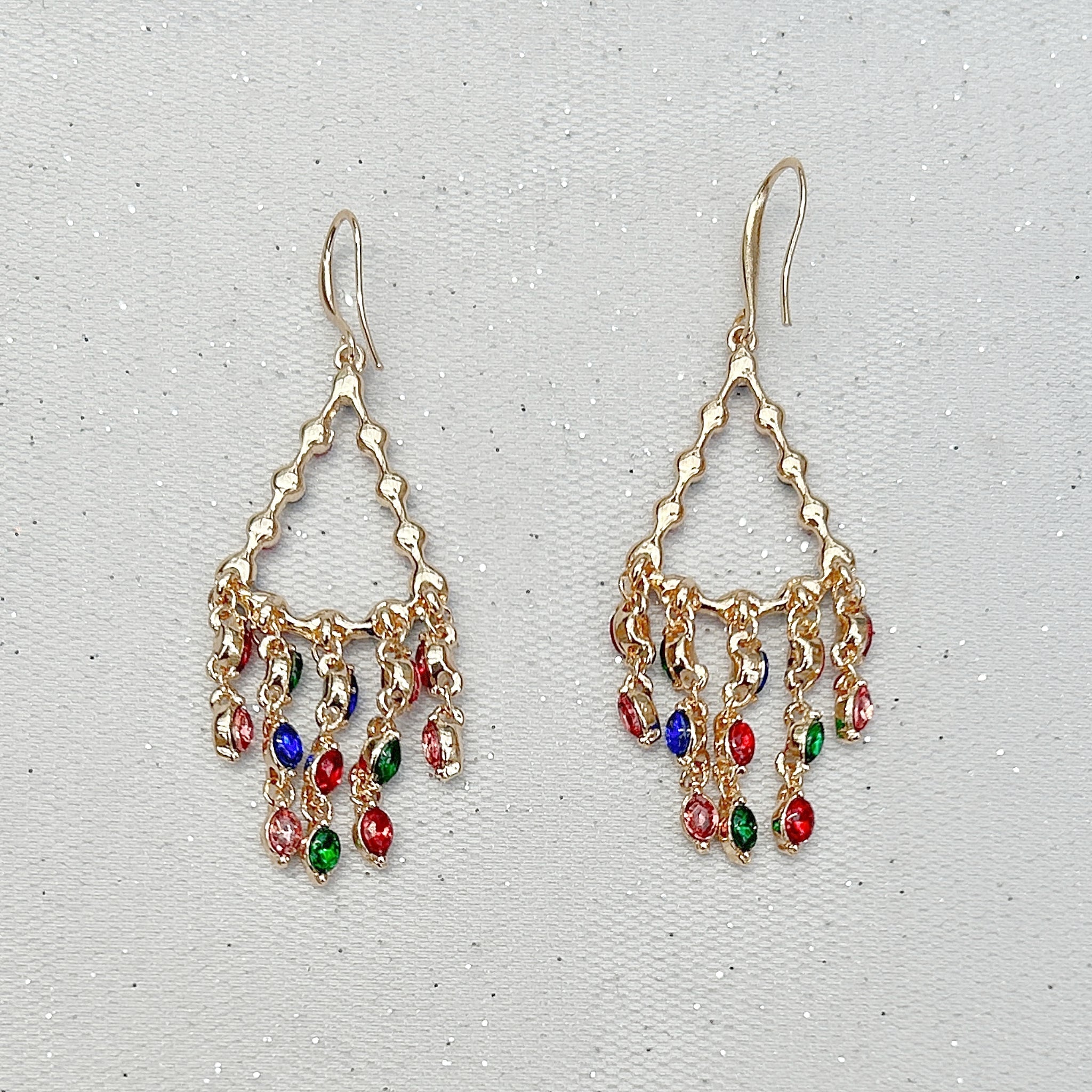 QueenMee Chandelier Earrings Colourful Earrings Gold