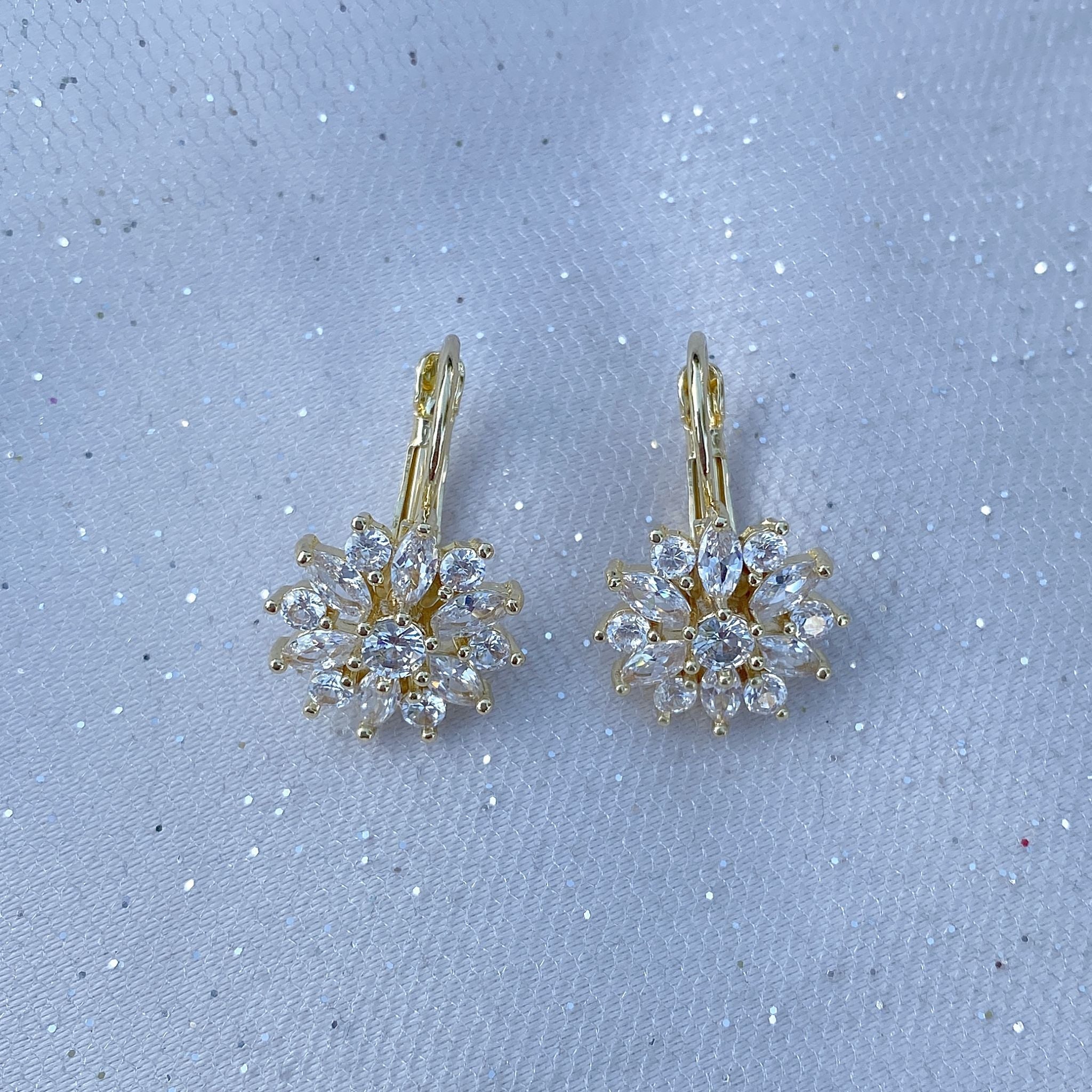 QueenMee Diamante Earrings Floral Earrings in Gold Silver or Rose Gold