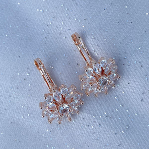 QueenMee Diamante Earrings Floral Earrings in Gold Silver or Rose Gold