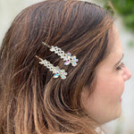 Load image into Gallery viewer, QueenMee Diamante Hair Slides Silver Hair Clips Sparkly Hair Slides Floral Set of 2
