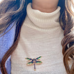 Load image into Gallery viewer, QueenMee Dragonfly Brooch in Enamel with Crystal
