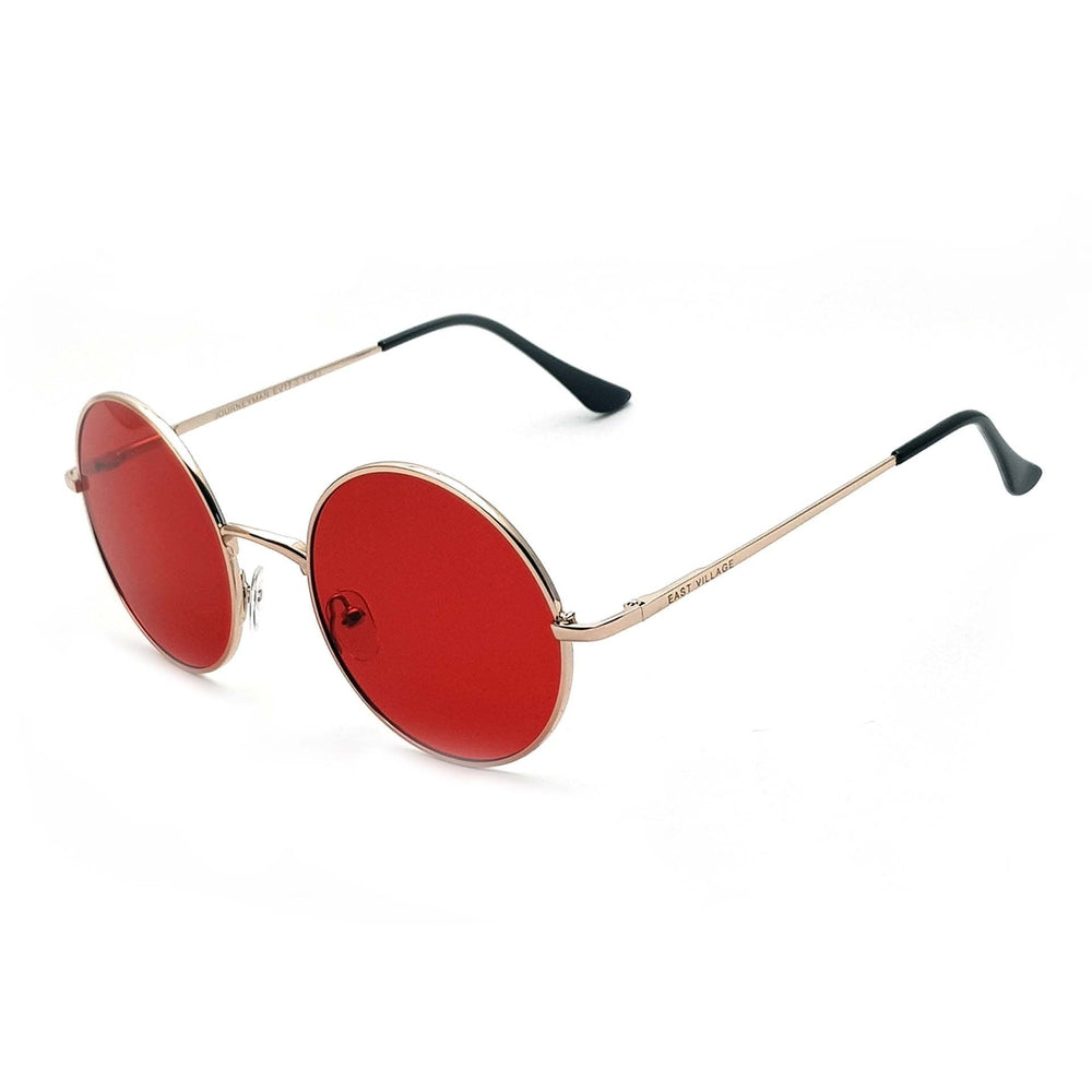 East Village 'Journeyman' Metal Round Sunglasses Silver With Red Lens 