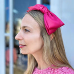 Load image into Gallery viewer, QueenMee Fascinator Bow Headband Hot Pink
