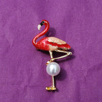 Load image into Gallery viewer, QueenMee Flamingo Brooch in Enamel with Pearl
