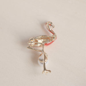 QueenMee Flamingo Brooch in Enamel with Pearl