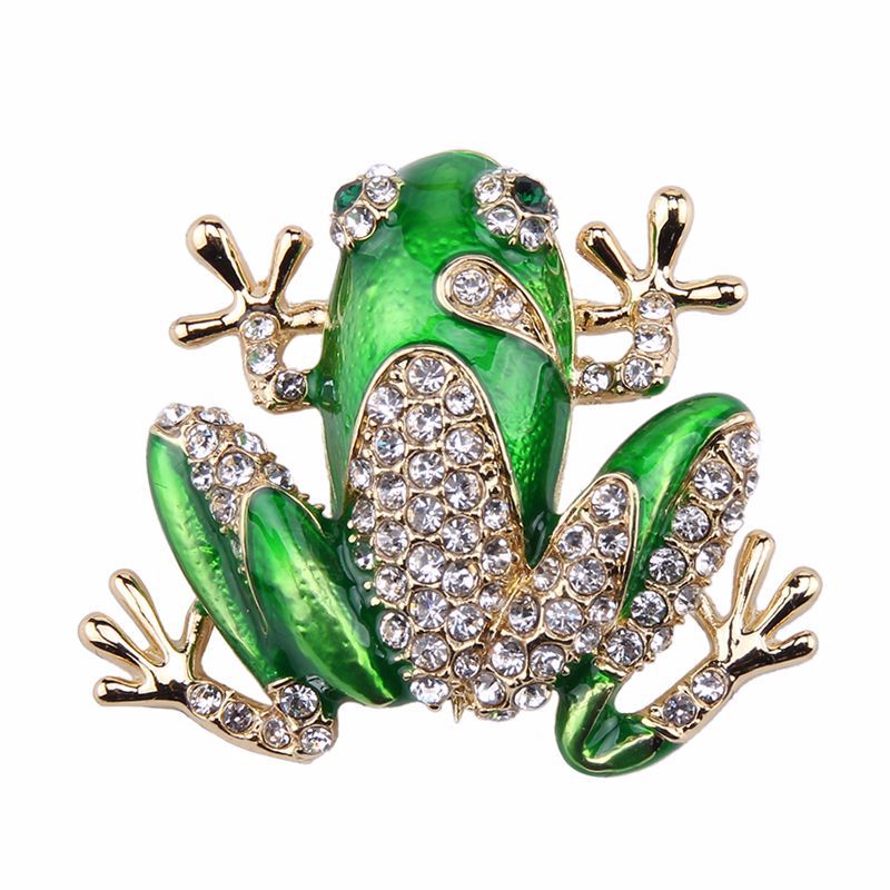 QueenMee Frog Brooch Enamel Pin with Rhinestone