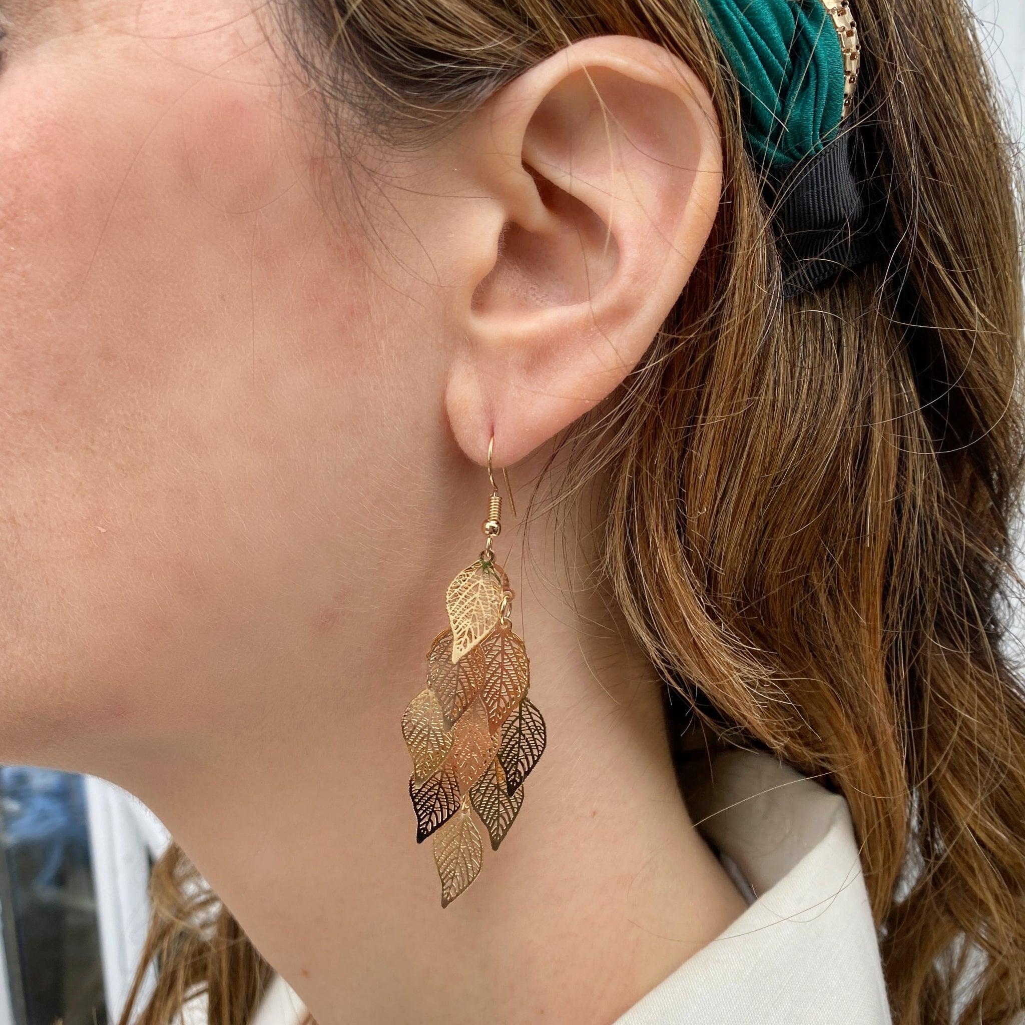 QueenMee Gold Dangly Earrings Boho Earrings Leaf