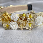 Load image into Gallery viewer, QueenMee Gold Headpiece with Flowers and Cherubs
