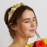 Load image into Gallery viewer, QueenMee Gold Headpiece with Flowers and Cherubs
