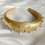 Load image into Gallery viewer, QueenMee Gold Padded Headband with Pearls
