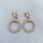 Load image into Gallery viewer, QueenMee Gold Pearl Earrings Circular Vintage Inspired
