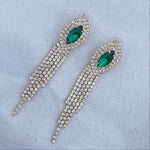 Load image into Gallery viewer, QueenMee Green Earrings Diamante Earrings
