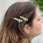 Load image into Gallery viewer, QueenMee Green Hair Slides Green Hair Clips Sparkly Hair Grips Floral Set of 2
