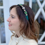 Load image into Gallery viewer, QueenMee Green Velvet Headband with Pearls Wedding Guest Hair Band
