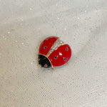 Load image into Gallery viewer, QueenMee Ladybird Brooch in Red Enamel and Crystal
