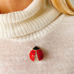 Load image into Gallery viewer, QueenMee Ladybird Brooch in Red Enamel and Crystal
