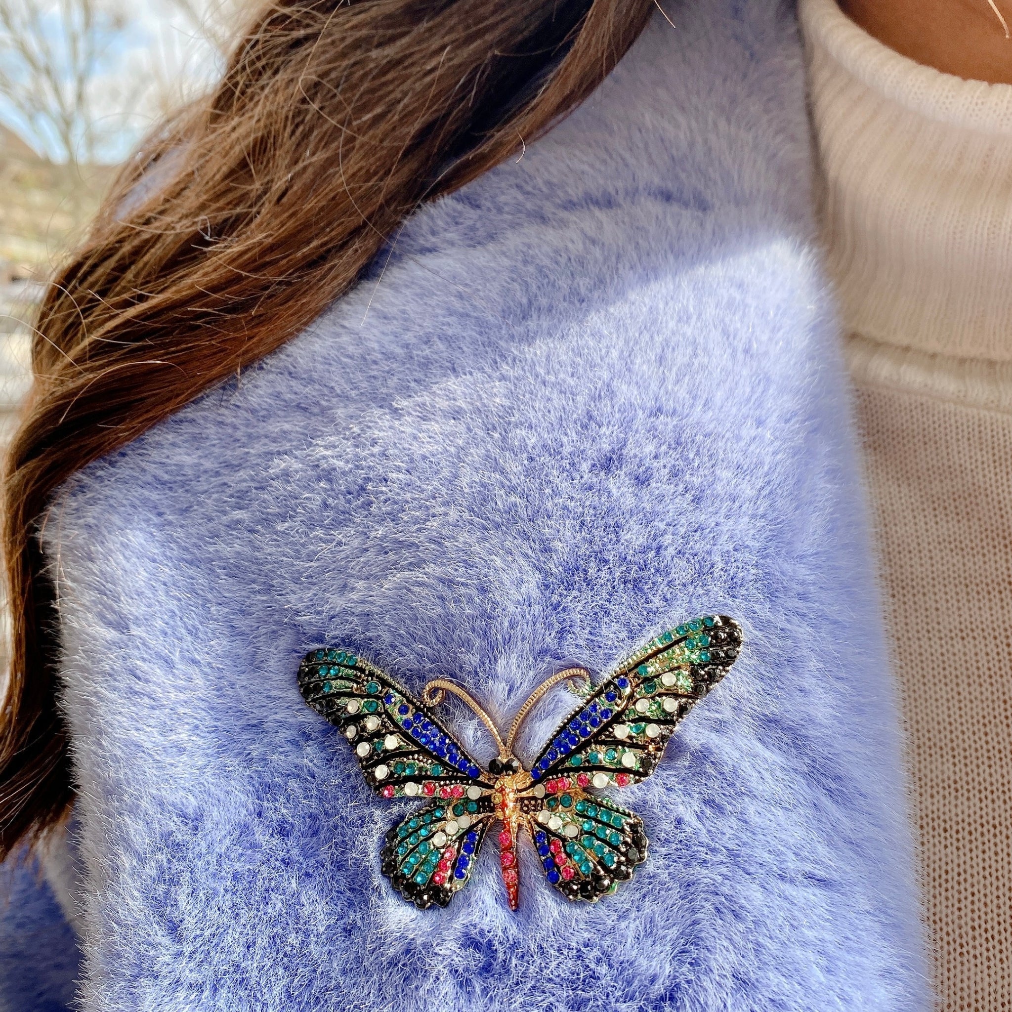 QueenMee Large Butterfly Brooch in Crystal