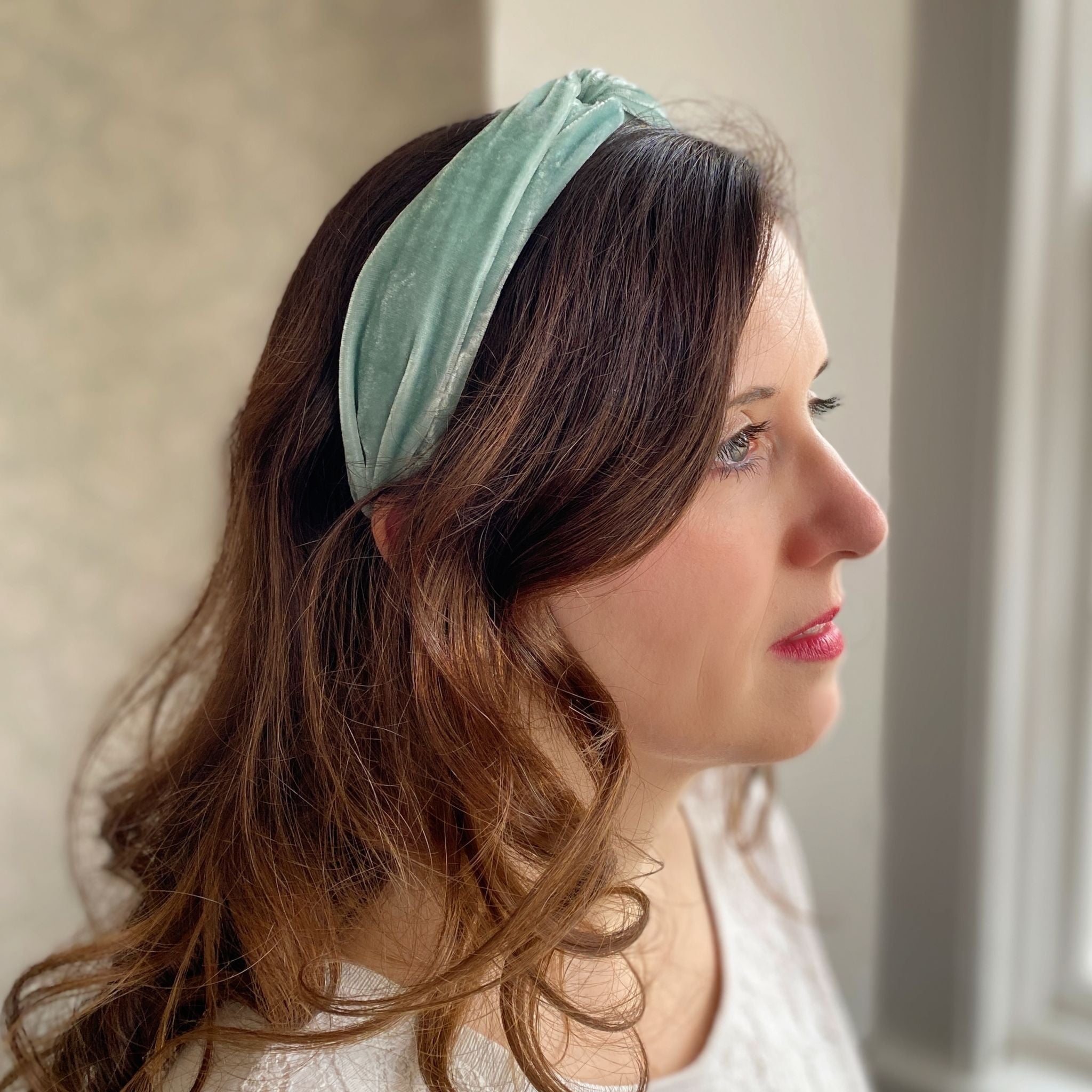 QueenMee Light Blue Headband Velvet Hair Band Knot Headband