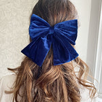 Load image into Gallery viewer, QueenMee Navy Hair Bow Blue Velvet Bow Hair Clip
