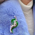 Load image into Gallery viewer, QueenMee Pea Brooch Green Brooch with Pearl and Enamel
