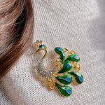 Load image into Gallery viewer, QueenMee Peacock Brooch with Enamel and Crystal
