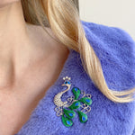 Load image into Gallery viewer, QueenMee Peacock Brooch with Enamel and Crystal
