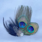 Load image into Gallery viewer, QueenMee Peacock Feather Fascinator with Diamante
