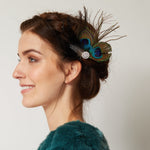 Load image into Gallery viewer, QueenMee Peacock Feather Fascinator with Diamante
