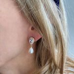 Load image into Gallery viewer, QueenMee Pearl Drop Earrings Small Crystal Earrings
