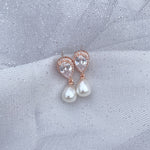 Load image into Gallery viewer, QueenMee Pearl Drop Earrings Small Crystal Earrings
