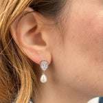 Load image into Gallery viewer, QueenMee Pearl Drop Earrings Small Crystal Earrings
