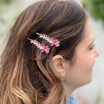 Load image into Gallery viewer, QueenMee Pink Hair Slides Pink Hair Grips Sparkly Hair Slides Floral Set of 2
