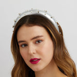 Load image into Gallery viewer, QueenMee Silver Padded Headband with Pearls
