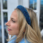 Load image into Gallery viewer, QueenMee Sparkly Headband in Navy Blue Beaded
