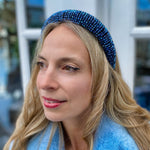 Load image into Gallery viewer, QueenMee Sparkly Headband in Navy Blue Beaded
