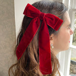 Load image into Gallery viewer, QueenMee Velvet Bow Hair Clip in Red Alligator Clip
