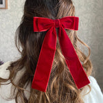 Load image into Gallery viewer, QueenMee Velvet Bow Hair Clip in Red Alligator Clip
