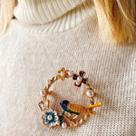 Load image into Gallery viewer, QueenMee Vintage Brooch with Bird in Enamel
