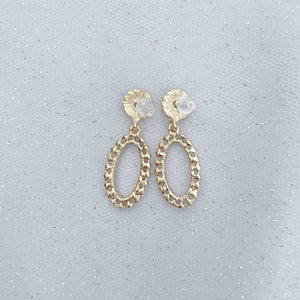 QueenMee Vintage Earrings Pearl Gold Oval