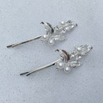 Load image into Gallery viewer, QueenMee Wedding Hair Clips Silver Pearl Hair Slides Set of 2
