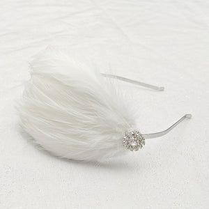 QueenMee White Fascinator Headband with Feathers