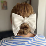 Load image into Gallery viewer, QueenMee White Satin Hair Bow White Hair Clip
