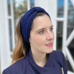 Load image into Gallery viewer, QueenMee Winter Headband Ski Headband Navy Knot Headband
